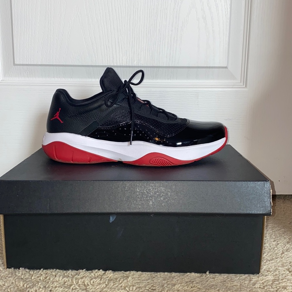 Black red and white air Jordan’s